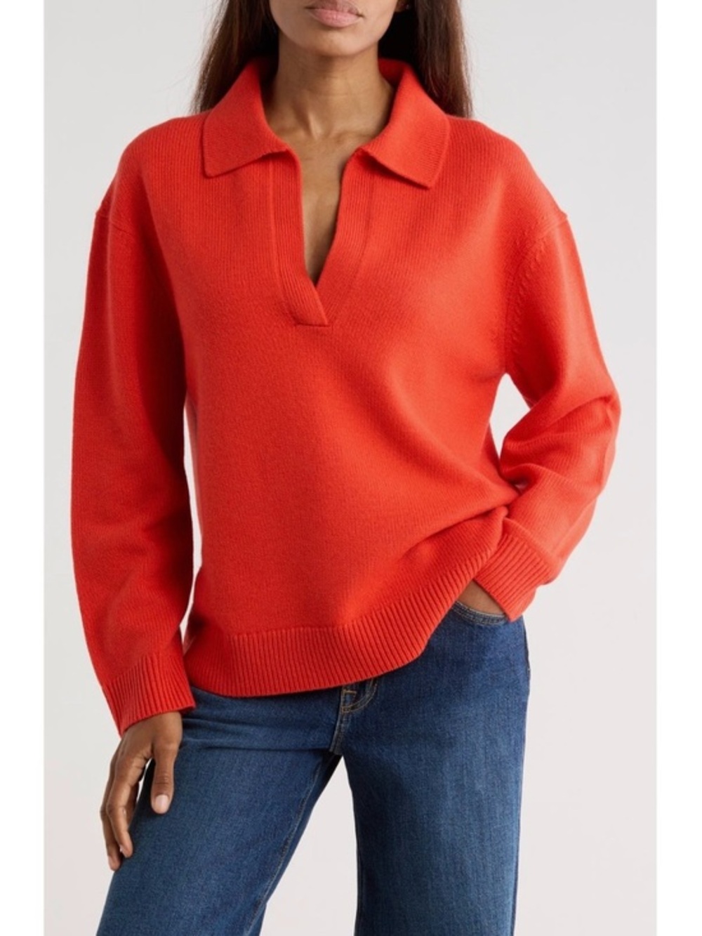 TWP Boy Johnny Collar Cashmere Henley Sweater in Summer Tomato Size XS